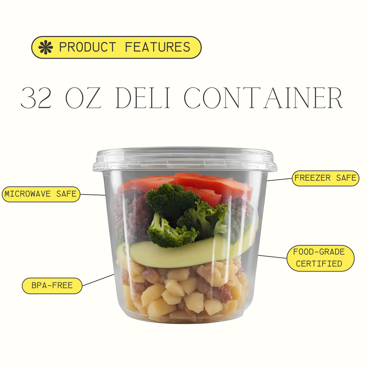 32oz (240 Count) Clear Plastic Food Storage Container - Microwave, Freezer, & Dishwasher Safe (Container + Lid Combo)